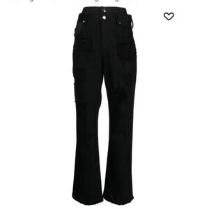 NEW RTA Distressed Double Waistband Jeans Size 25 Black Denim Straight Leg NWT